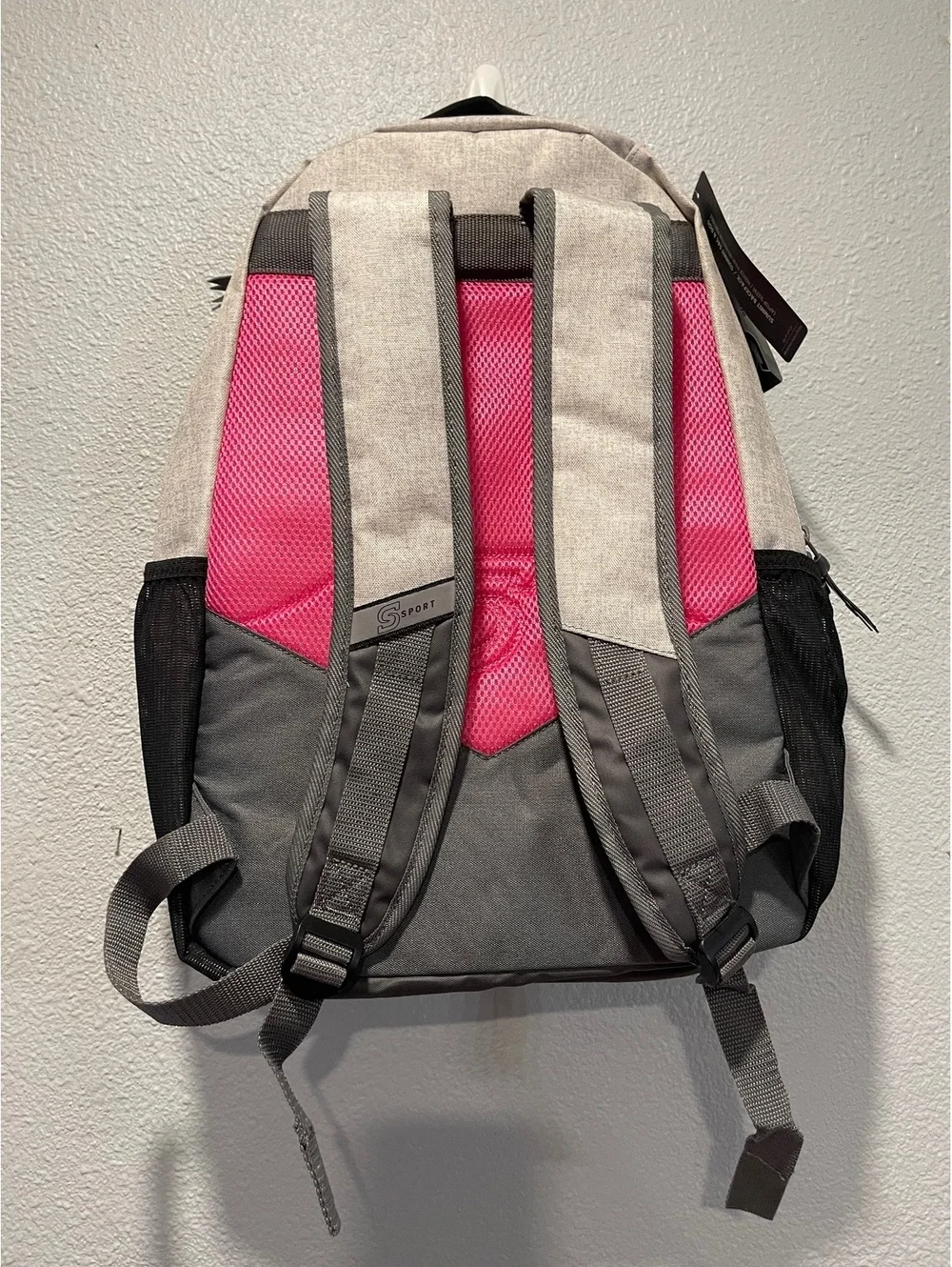 S Sport Beige and Pink Backpack with Multiple Compartments